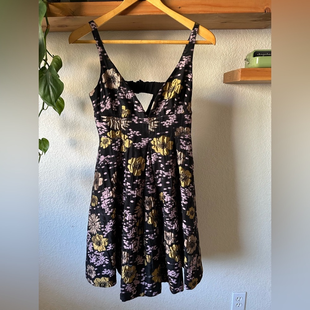 Anthropologie Jacquard A-Line Mini Dress Black size 2 - Picture 4 of 9